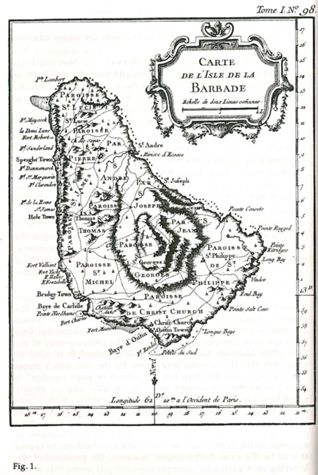 BELLIN (J.N.) 1758 Barbados map