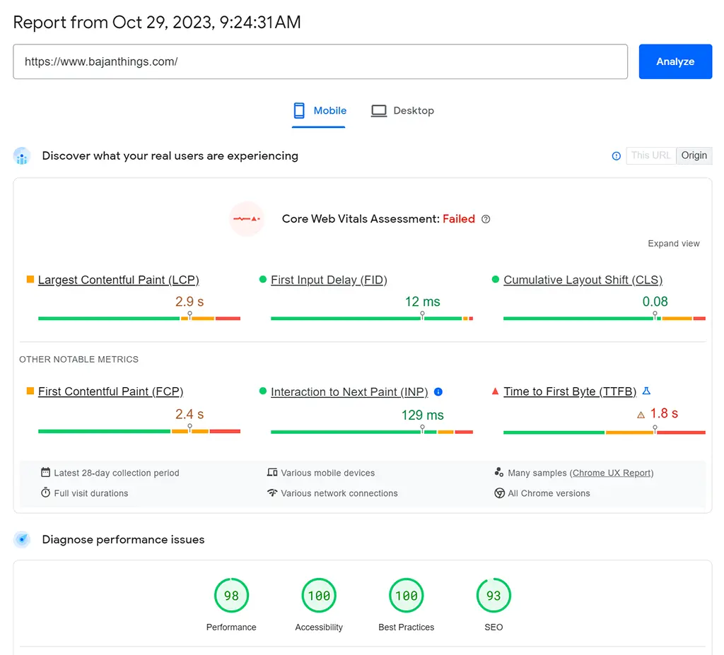 BajanThings - Increasing mobile PageSpeed results