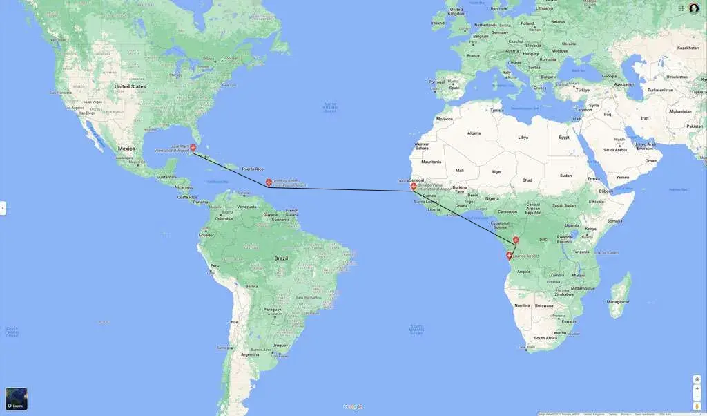 Operation Carlota Cubana route Cuba to Angola