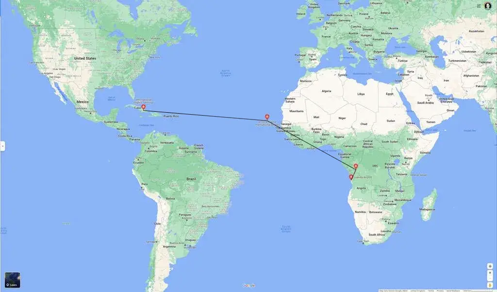 Operation Carlota Cubana route Cuba to Angola