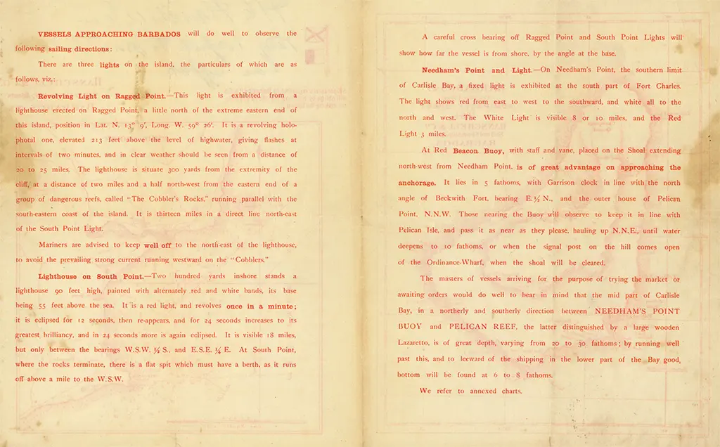 Sailing directions for Barbados - 1884 by Hanschell & Co Sail and Steam Agents Barbados