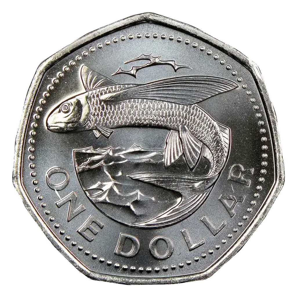 Barbados flying fish one dollar coin