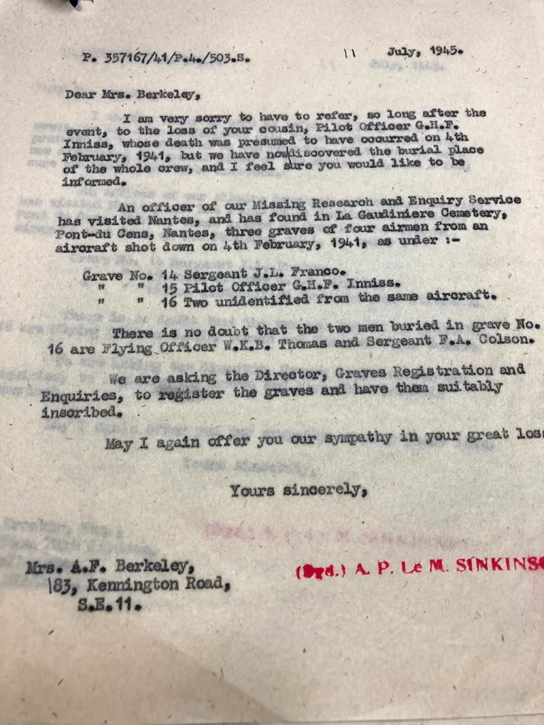 P/O George Harold Frederick Inniss next-to-kin