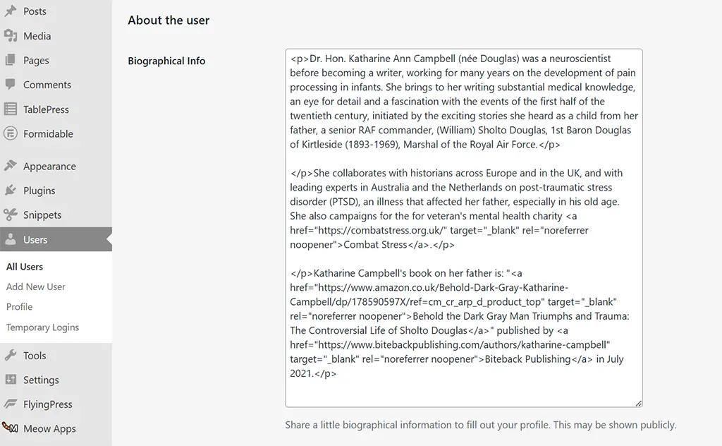 User Profile - Bibliography info