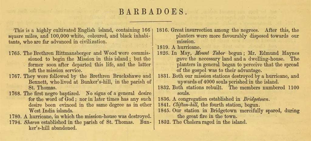 Barbadoes from The Moravia Atlas 1853