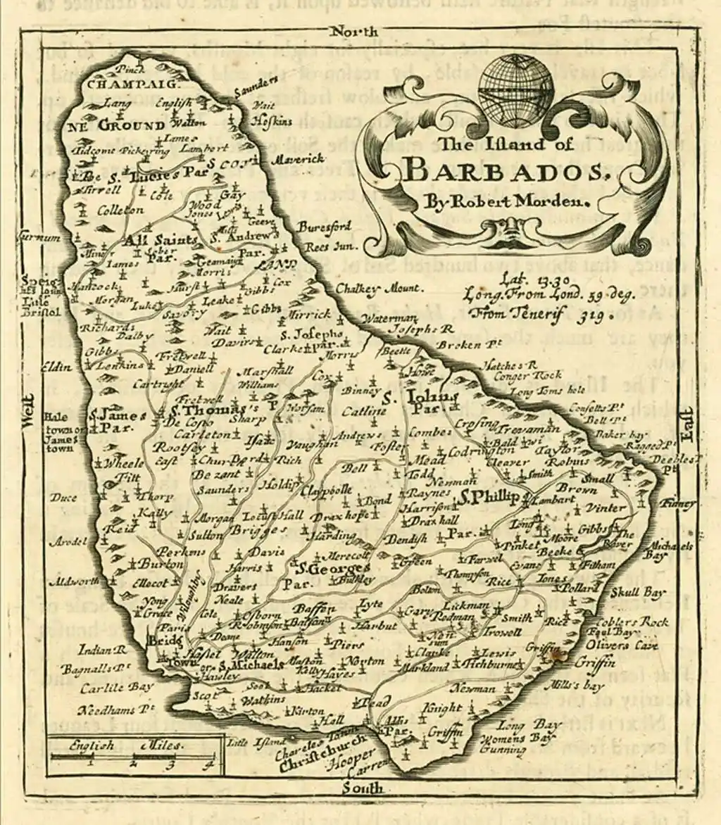 1688 Robert Morden (2nd edition) - The Island of Barbados