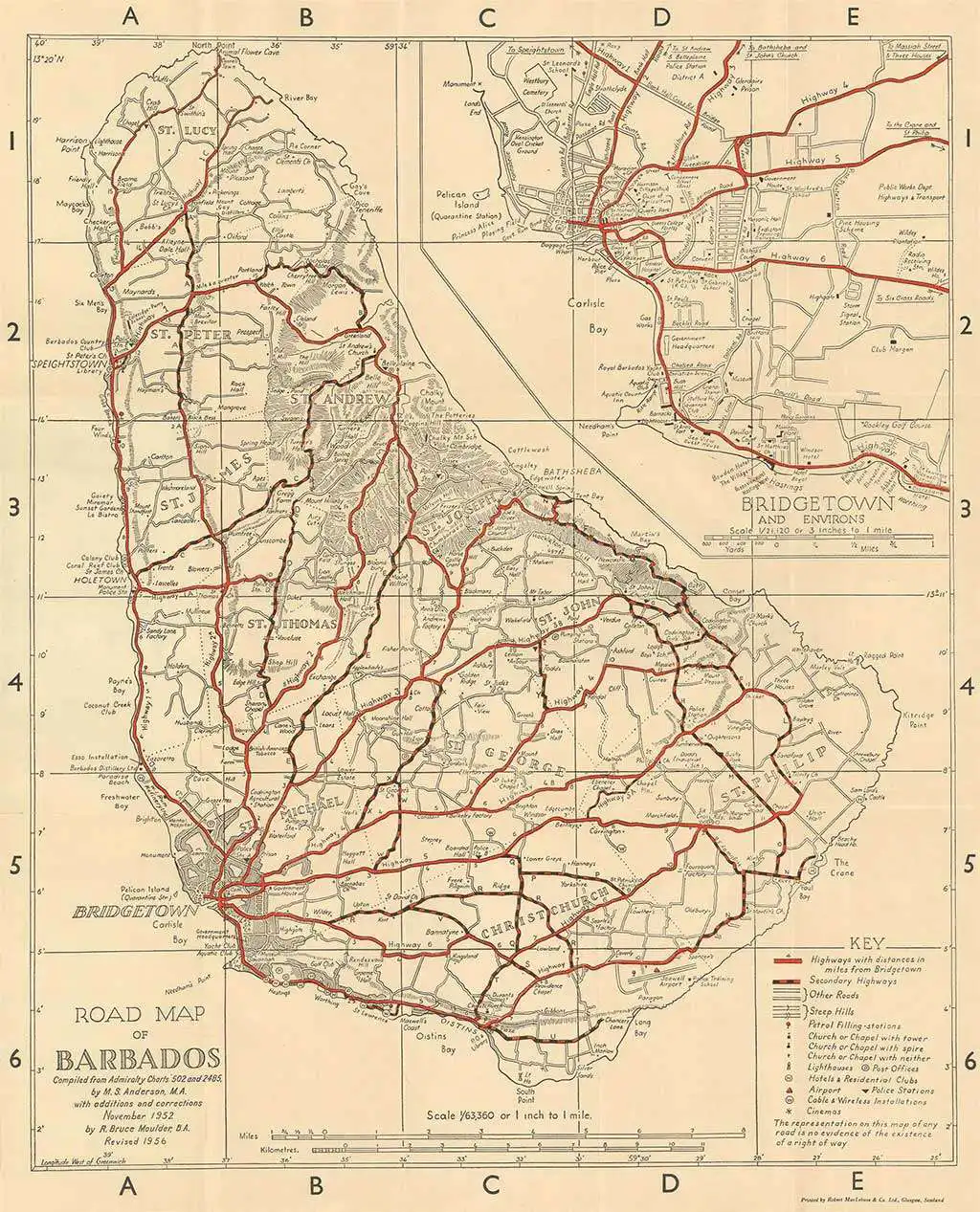 A Map of Barbados for Motorist Cyclist Walkers & Tourist - 1956