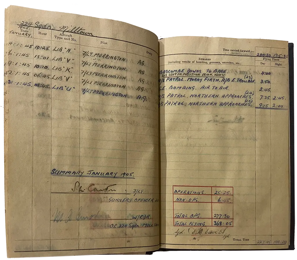 Derek Davies logbook 224 Squadron RAF Coastal Command - January 1945