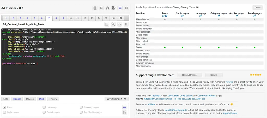Using AdInserter with Twenty Twenty Three