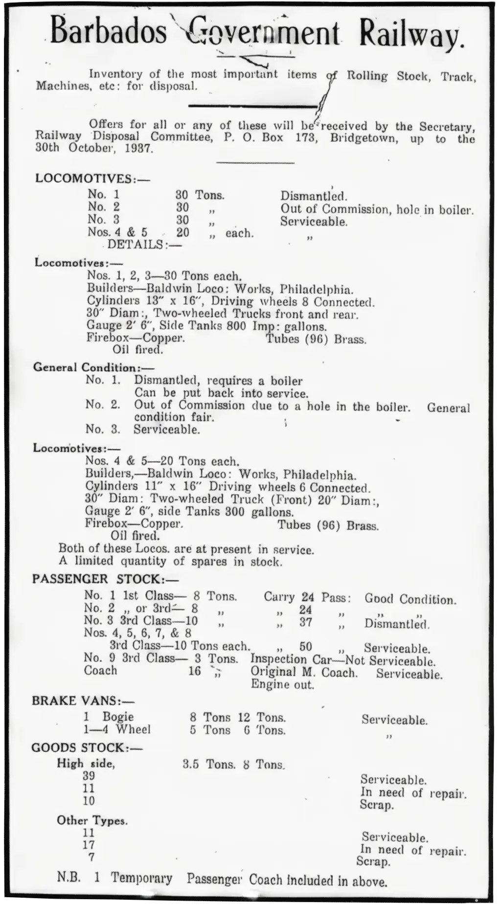 Barbados Railway 1883 to 1937