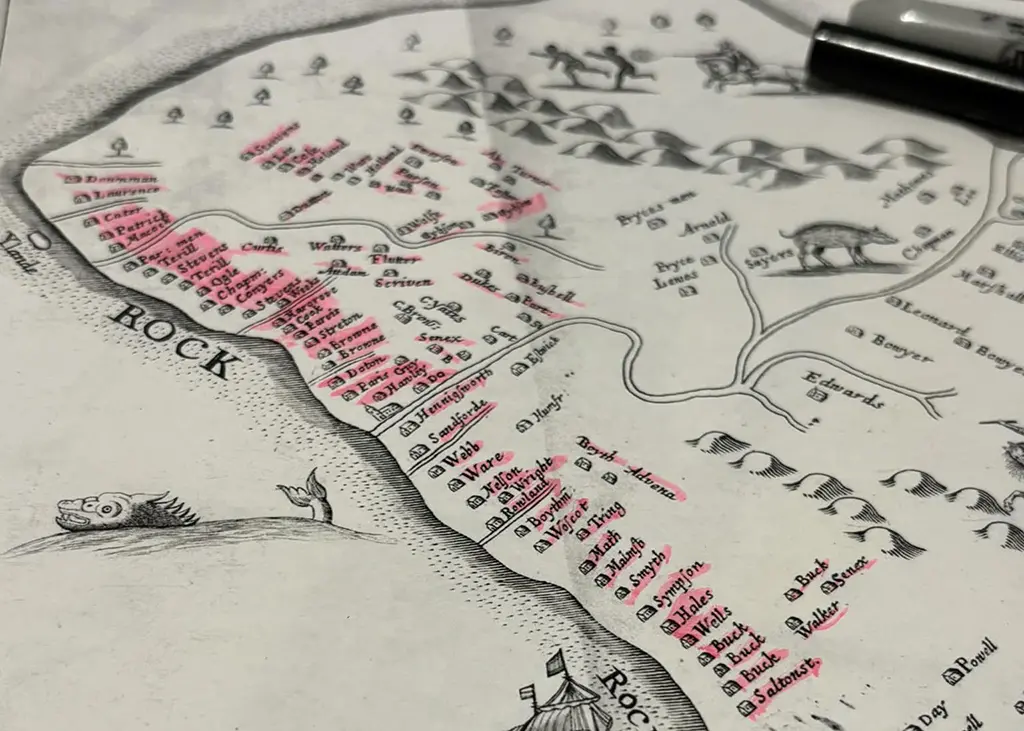 Cross checking the of names and estate names on maps of the time - 1657 Richard Ligon – Yland of Barbados