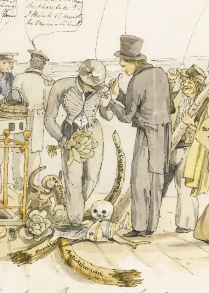 Cartoon of Charles Darwin on HMS Beagle