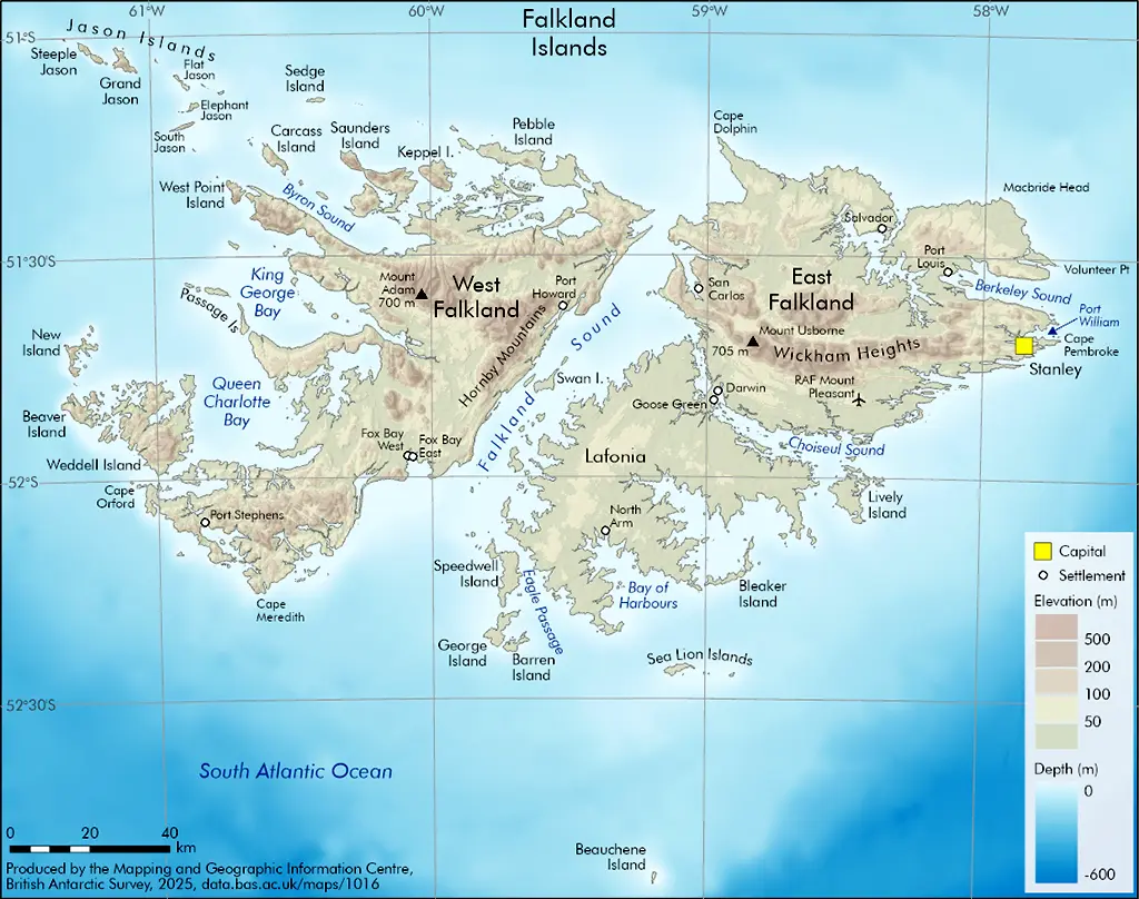 Falkland Islands - British Antarctic Survey Map
